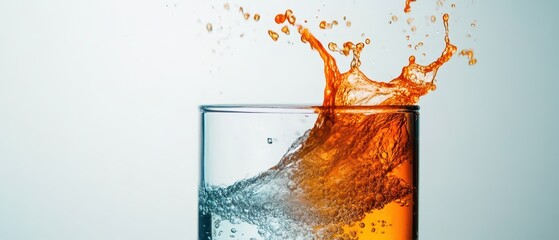 Colorful liquid splash in a clear glass