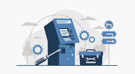 Atm Machine Maintenance And Repair With Tools Equipment Service Solution