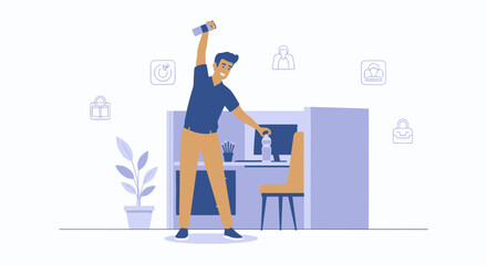 Refreshing Pause A Man Stretching At The Office For An Active And Healthy Lifestyle