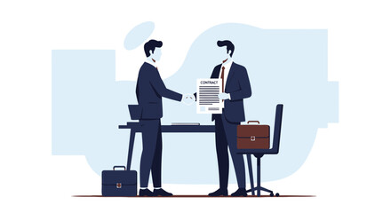 Businessmen Concluding Agreement With Handshake And Contract In Contemporary Office