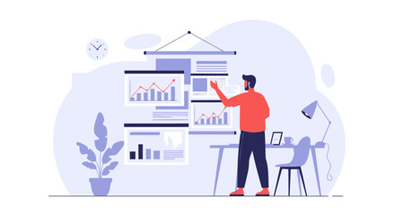 Fototapeta premium Man Analyzing Data On Presentation Board For Business Growth Concept