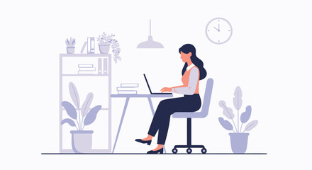 Businesswoman Working Remotely At Her Desk From Home Office With Laptop