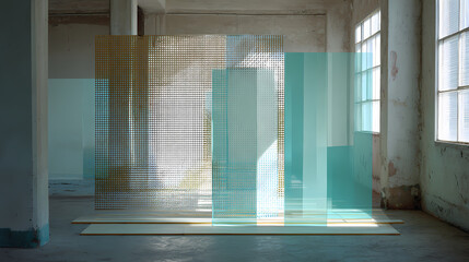 interface for slow-design archive | precise masking | formal geometry revival | color field abstraction | minimal mural | optical edge framing | nonlinear print stress | silent contradiction | dust