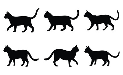 Cat Silhouettes Vector Icons Set.