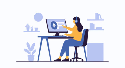 Creative Female Entrepreneur Working Online With Computer On Desk