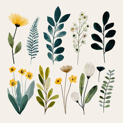 Hand-drawn vector illustration of various plants isolated on white background