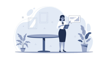 Woman Analyzing Business Data With Tablet In Modern Office Illustration