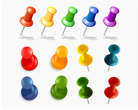 Set of Colorful Pushpins and Thumbtacks