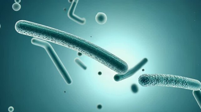 Abstract 3D animation rendering of bacteria or virus cell microscope background footage