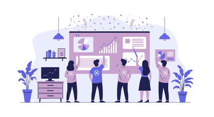 Modern Business Presentation With Charts And Diagrams In Trendy Flat Design Style