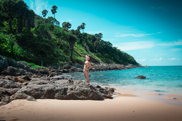 Fit girl at the seaside. Thailand, Phuket. High resolution photo.	