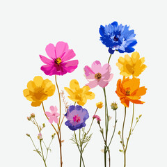 Colorful floral vector set on white background, vibrant flowers in PNG and PSD formats