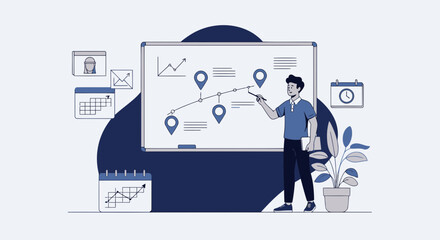 Roadmap Presentation By Male Executive Revealing Milestone Navigation Towards Goal Achievement