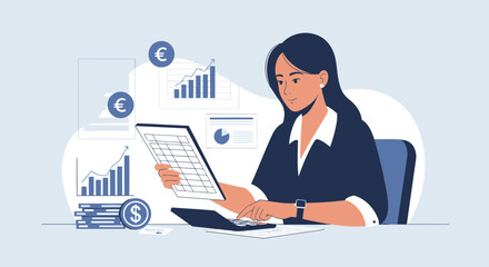 Businesswoman Analyzing Financial Data For Investment Strategy And Growth