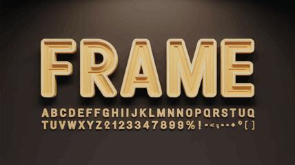 Obraz premium A golden frame text effect with alphabet and numbers on a dark brown background surface