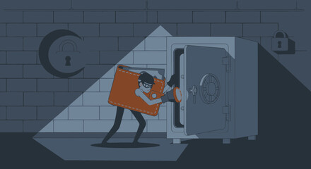 Risky Heist: A Cartoonish Robber Breaking Into a Vault to Steal a Wallet