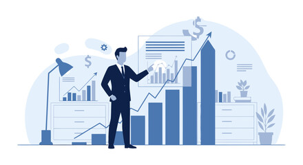 Successful Business Man Presenting Financial Growth And Investment Strategy