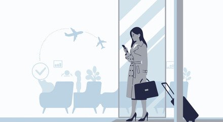 Stylish Businesswoman Checking Flight Status At Airport Waiting Lounge