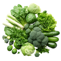 Assortment of Fresh Green Vegetables on White Background 