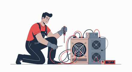 Server Technician Repairing Electronic Equipment In Data Center Facility