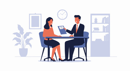 Successful Interview Man And Woman Team Work Office Environment