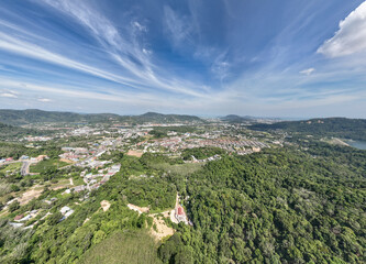 Beautiful Aerial panorama view landscape and cityscape view,High angle view Kathu city in Phuket...