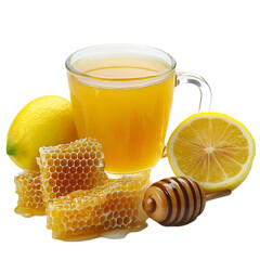 Sweet Honey in Glass Cup Isolated on White Background – High-Resolution Image. 
 organic honey on white, pure honey in cup, liquid gold honey, bee honey photo, sticky sweet honey, honey in clear glas
