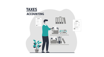 Accountant Sorting Financial Records For Tax Preparation In Office Setting