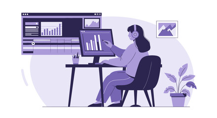 Female Content Creator Editing Digital Assets At Home With Professional Program