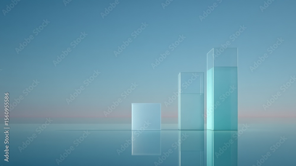 Aufkleber Modern glass bars with rising height in minimalistic style representing growth and progress in a futuristic environment