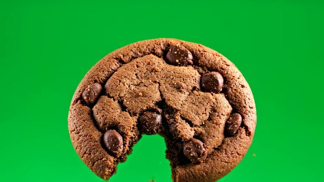 Chocolate Chip Cookie Breaking in Mid Air with Flying Crumbs Slow Motion