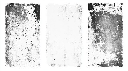 Set of 3 white vector grunge abstract halftone dirty poster background textures with dust overlay Place artwork over any image to make distressed effect