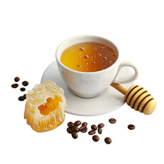 Sweet Honey in Glass Cup Isolated on White Background – High-Resolution Image. 
 organic honey on white, pure honey in cup, liquid gold honey, bee honey photo, sticky sweet honey, honey in clear glas
