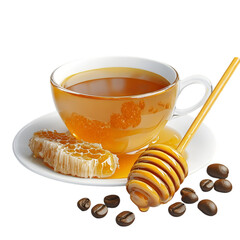 Sweet Honey in Glass Cup Isolated on White Background – High-Resolution Image. 
 organic honey on white, pure honey in cup, liquid gold honey, bee honey photo, sticky sweet honey, honey in clear glas
