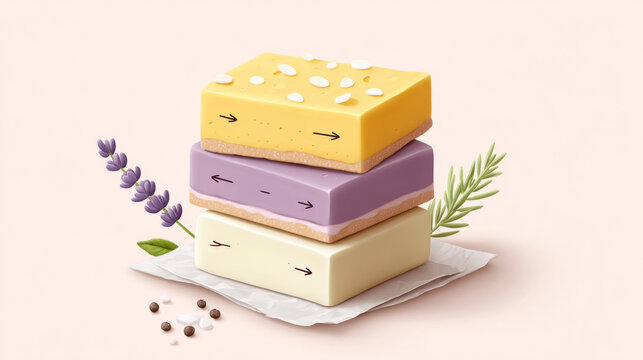 Colorful sapin sapin dessert blocks with ilocano labeling for culinary presentation