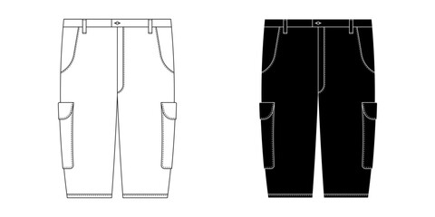 front view Cargo shorts icon set isolated on white background