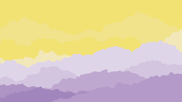 Abstract layered landscape illustration with yellow and purple colors on a transparent background