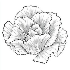 Cabbage thick outlines like a kids coloring book, no shading, minimalist, line art, black and white, no colors 