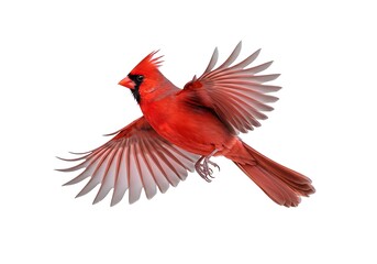 Northern Cardinal in Flight Against a White Background. Generative Ai
