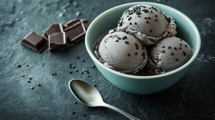 Fototapeta premium Black sesame chocolate chip ice cream 