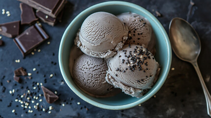 Fototapeta premium Black sesame chocolate chip ice cream 