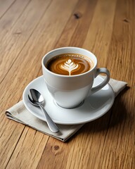 cup of coffee on wooden table