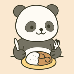 Kawaii Panda Eating Rice – Cute Animal Food Vector for Children’s Products and Stickers