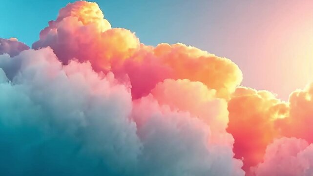 Heavenly Hues: A breathtaking panorama of vibrant cloudscapes at sunset, painted in pastel shades of pink, orange, and blue.