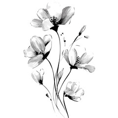 Black and white floral vector illustration on white background