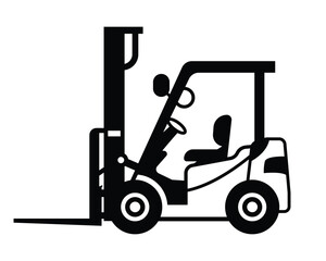 Silhouette of Construction Forklift Vehicle with Elevated Forks in Motion