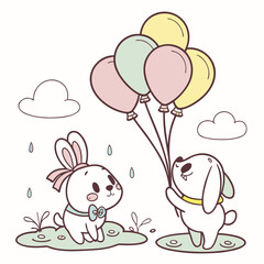 Playful Surprised Puppies design, styled with splashing in puddles and Soft Pastel shades in a Soft pastel setting