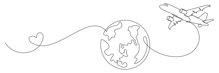 airplane flying around the earth with continuous line drawing of globe.concept of travel tourism and travel vector 1
