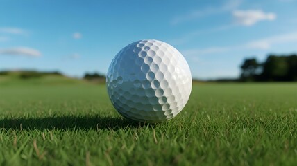 Obraz premium Pristine Golf Ball on a Lush Green Course Under a Clear Sky