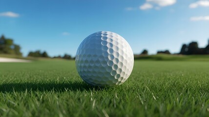 Fototapeta premium Pristine Golf Ball on a Lush Green Course Under a Clear Sky